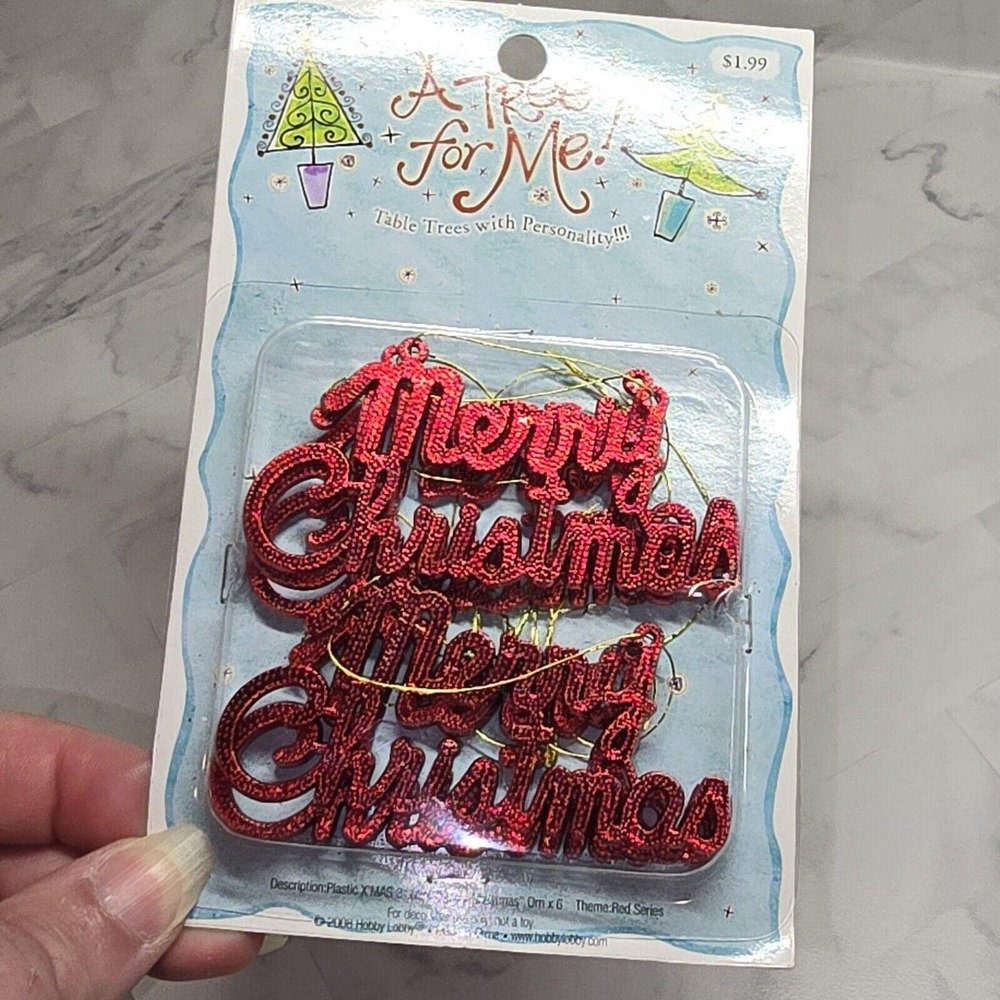 Red Mini Merry Christmas Plastic Ornaments 3" NEW Hobby‎ Lobby A Tree for Me!